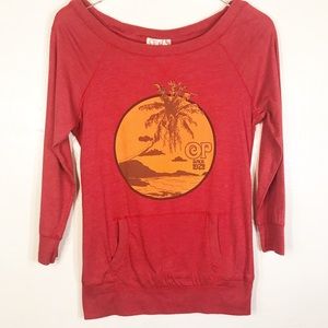 OP | Long Sleeve Boat Neck Tree Island Graphic Top
